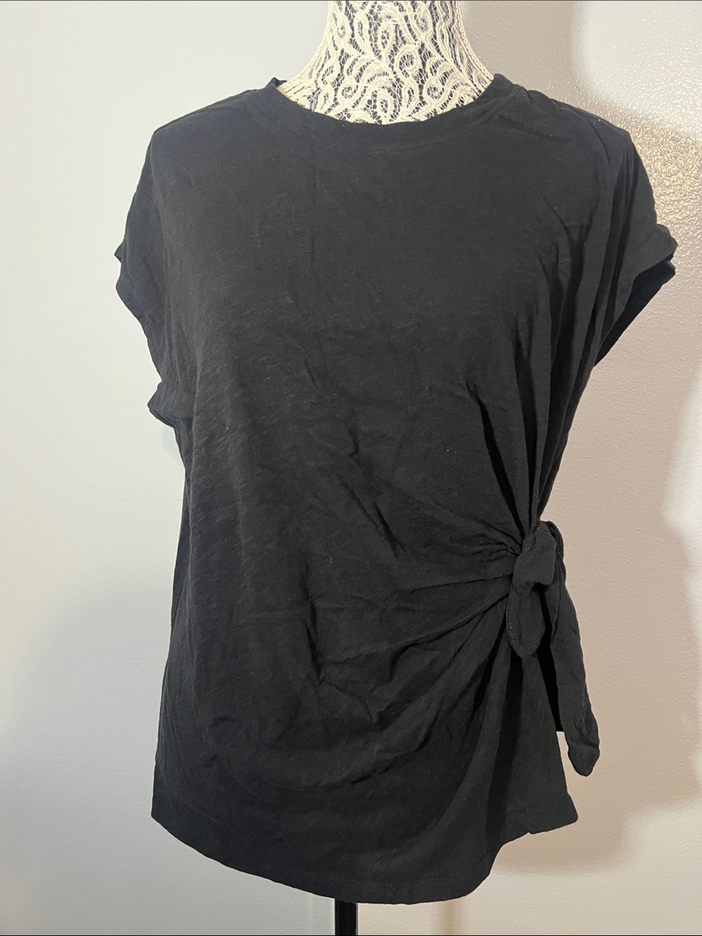 Time and Tru Black Short-Sleeve Tee with Side Tie
